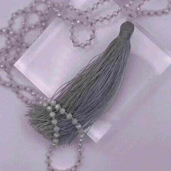 Crystal and Silver Tassel Long Necklace - Picture 4 of 5
